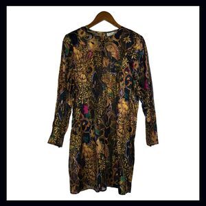 Vintage The Silk Farm Jewel Tone Floral Dress Size 14 Baroque Sheer Cocktail